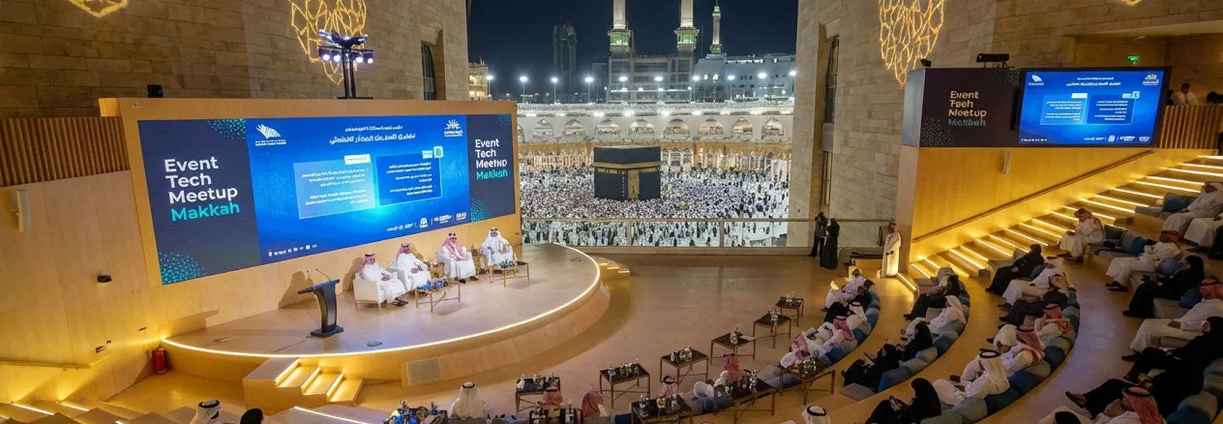 شاشة كبيرة مع أشخاص أمام شاشة كبيرة